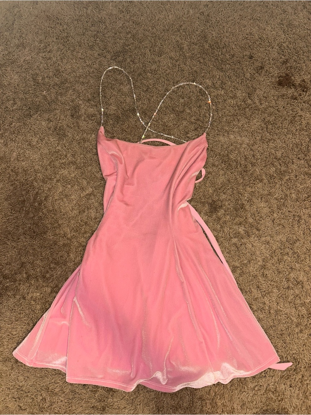 Lucy in the sky mini dress a line size small light pink velvet with silver